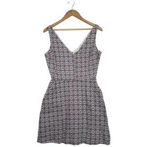 Gap Dress Womens 2 Blue Red Geometric Fit Flare Linen Casual Nautical Resort